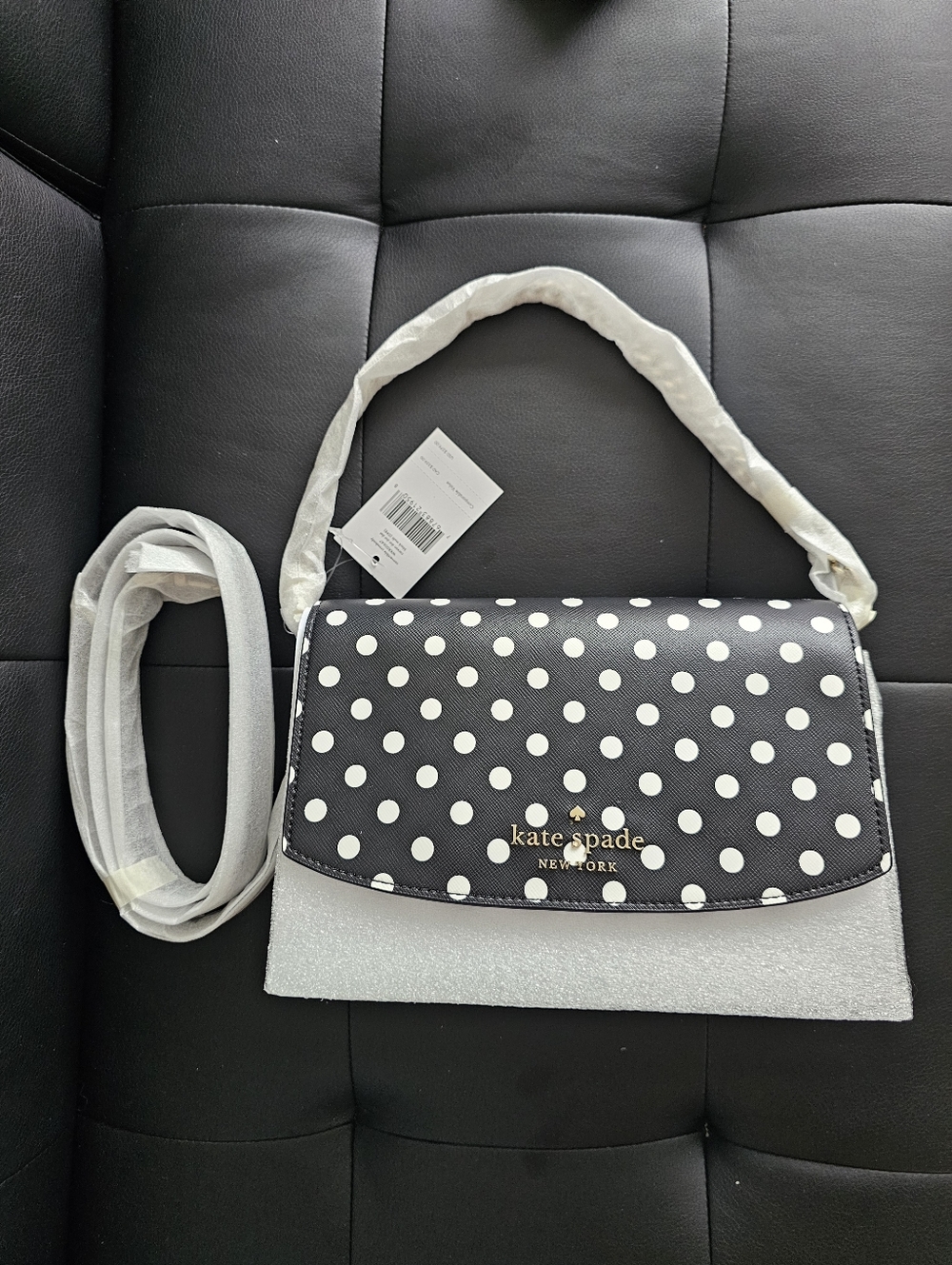 Authentic Kate spade Black & White Polka Dot Leather Shoulder Bag
